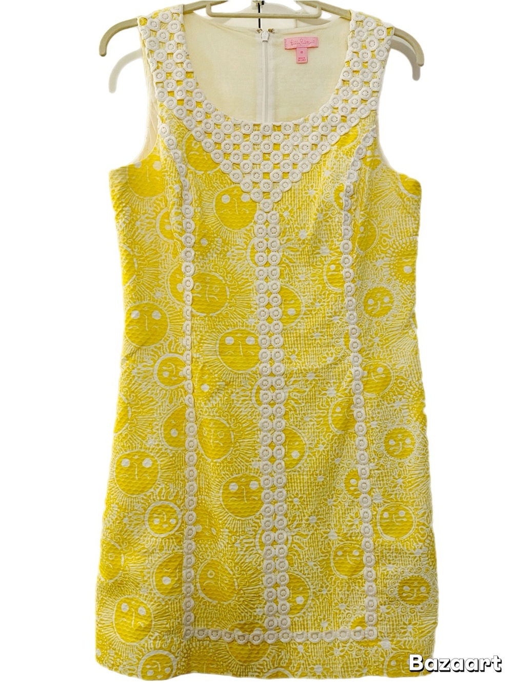 Lilly Pulitzer Yellow and White Embroidered Shift Dress 10 EUC